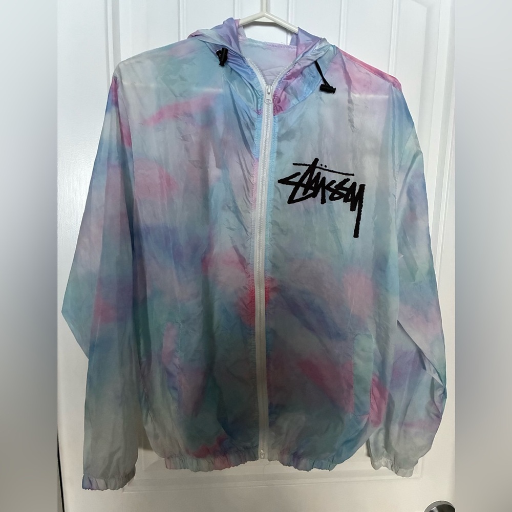 Stussy Pastel Tie-Dye Hooded Windbreaker.